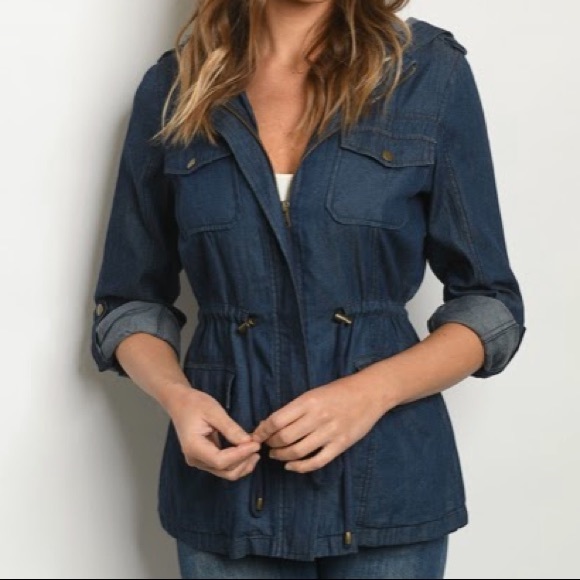 Hooded, Front Zip Denim Jacket - Picture 8 of 10